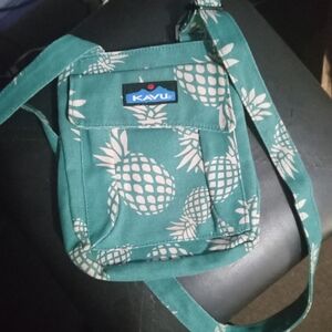 Kavu Teal Pineapple Print Messenger Bag